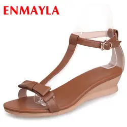ENMAYLA/богемные сандалии на танкетке с Т-образным ремешком, обувь на платформе с бантом, женские сандалии, модная обувь, женские летние