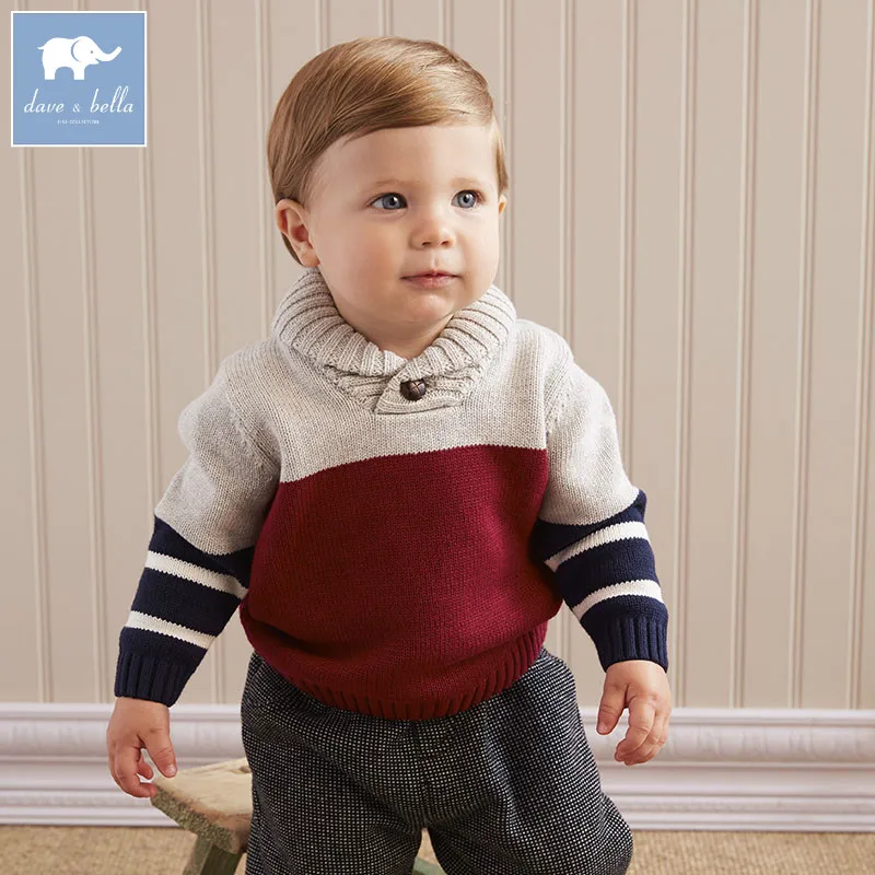 DB5396 dave bella autumn infant baby boys cotton pullover sweater wine