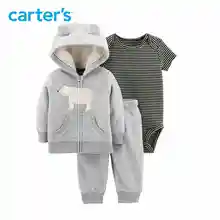 Carter s 3 Pcs Jacket Set bear ears hooded coat rompers pants baby boy clothes set