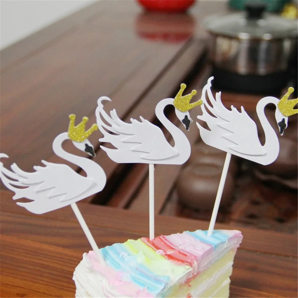 CRLEY/, 50 шт., персональные топперы для торта, Белый лебедь, детское праздничное украшение для дня рождения для маленьких мальчиков и девочек, свадебные украшения