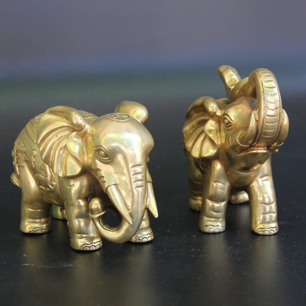 

10"China delicacy lucky Copper Fengshui fortune Two Elephant Pair