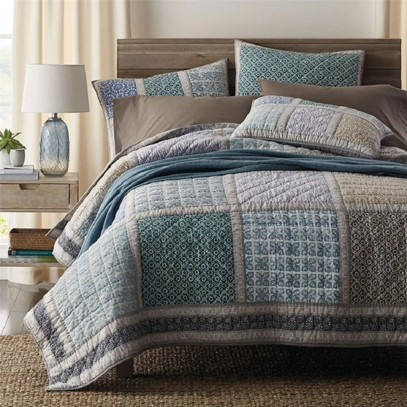 CHAUSUB Cotton Bedspread Quilt Set 3PCS Coverlets Handmade Patchwork Quilted American Quilts Bed Cover King Size Thick Blanket