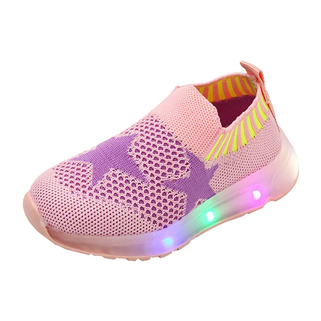 Детские летние дышащие кроссовки для маленьких девочек и мальчиков; сетчатые спортивные кроссовки со светодиодной подсветкой; повседневная обувь; Los zapatos