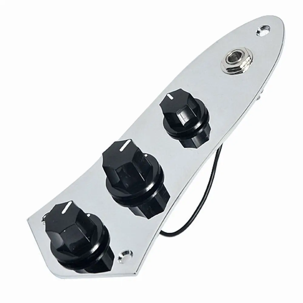 

1pc 3 Bands Chrome Plated Wired Control Plate Assembly Preamp for Jazz BaSS