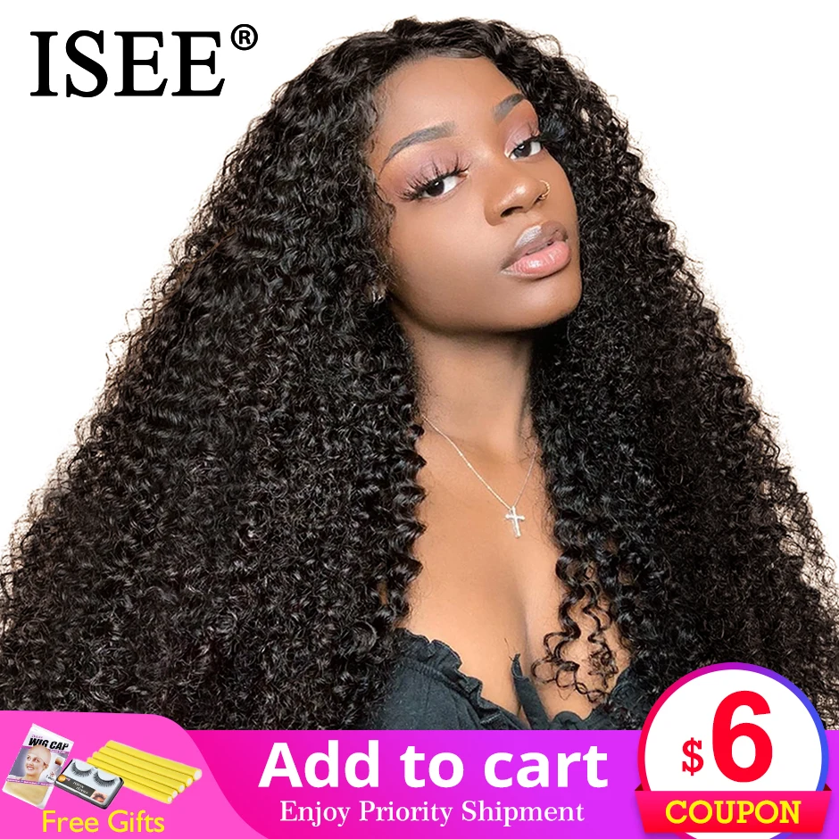 Дешево ISEE волос монгольская причудливая завивка человеческие волосы парик с предварительно выщипанные волосы для женщин Remy 13*4 вьющиеся синтетиче...