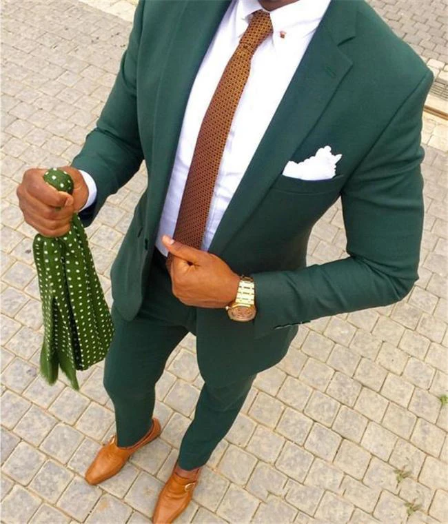 

Hunter green Wedding Men Suits Two Piece Groom Tuxedos Notched Lapel Trim Fit Men Party Suit Groomsmen Suits (Jacket+Pant