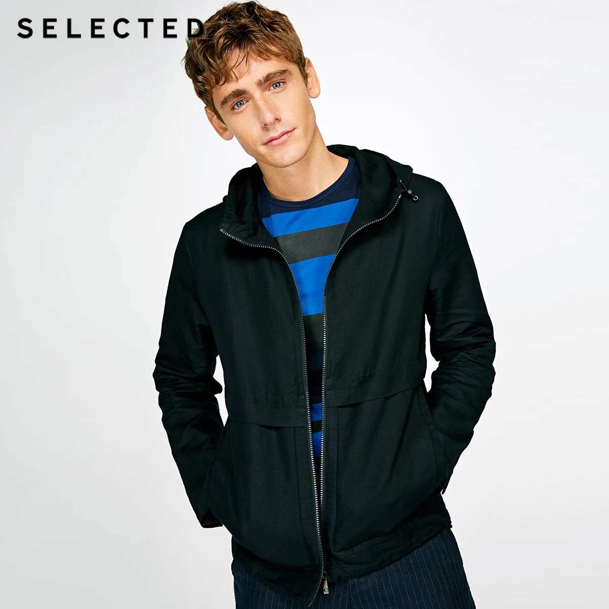 SELECTED Slade light cotton linen ropes, hooded men sports leisure