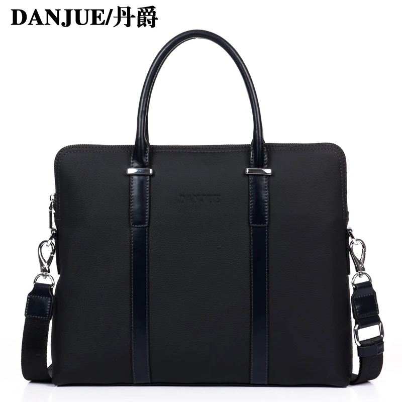 Genuine leather men's handbag cowhide high quality business 14" laptop