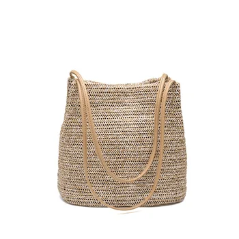 

Women Messenger Bag Shoulder Bag Woven Bucket Simple Solid Color Female Handbag