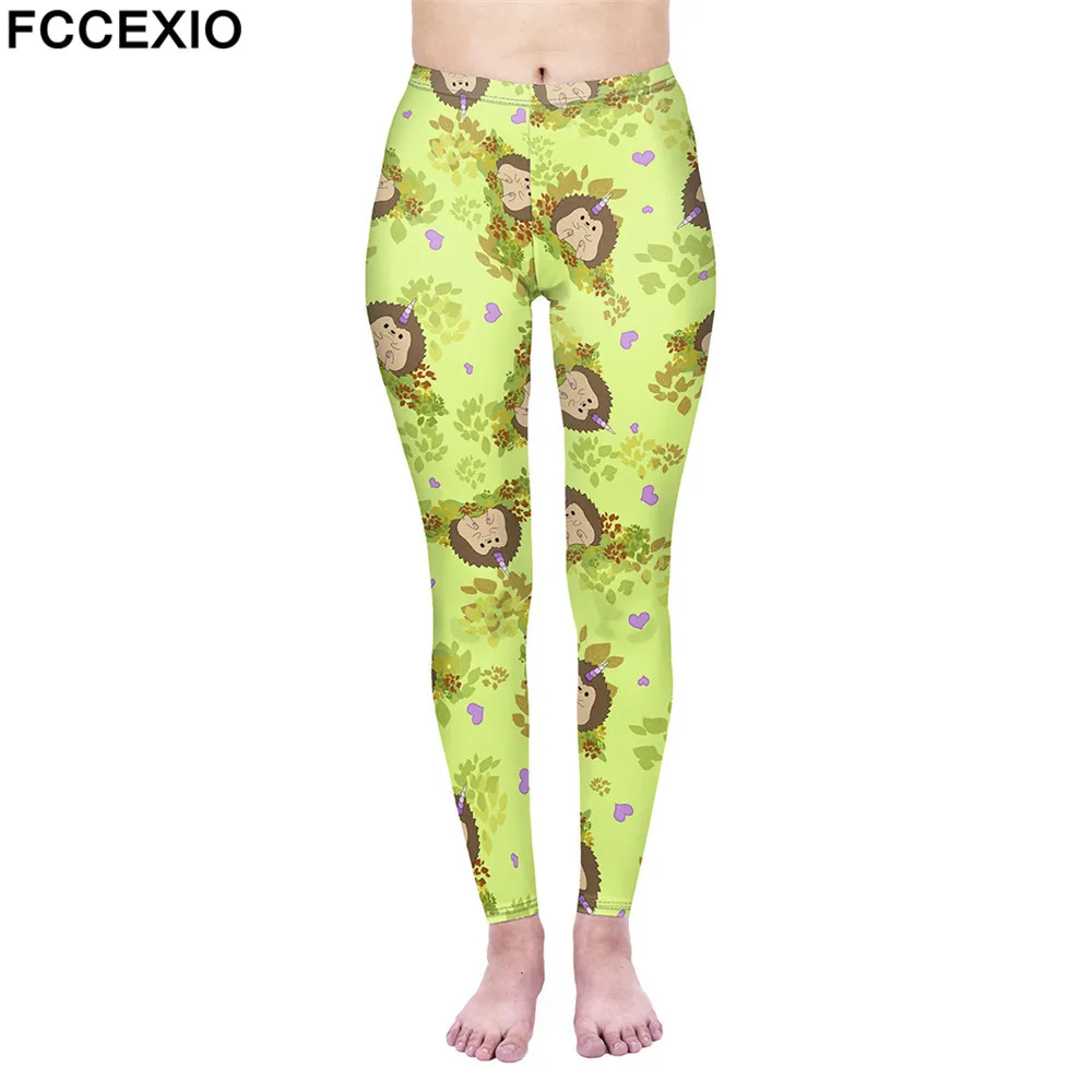 FCCEXIO новые модные женские тренировочные брюки с высокой талией, для фитнеса леггинсы Ежик 3D принт Женские легинсы облегающие брюки - Цвет: 1