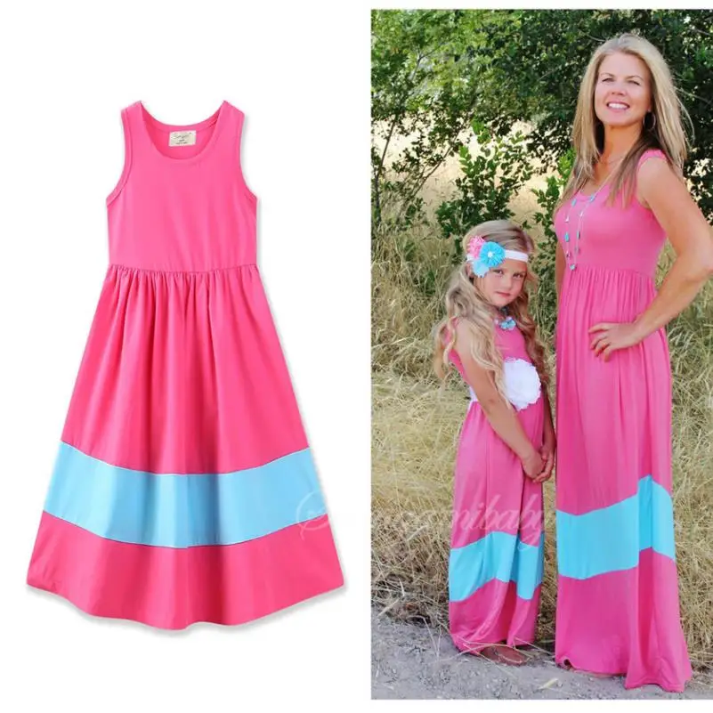 2018Matching Mother Daughter Dresses Sleeveless Striped Summer Dress Clothes Mom And Family Look | Мать и ребенок