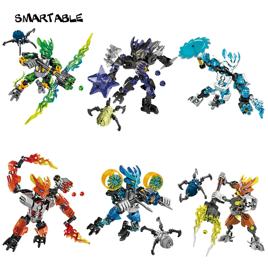 Smartable BIONICLE 6 pcs set jungle Rock Water Earth Ice Fire figures 706 Building Block toys