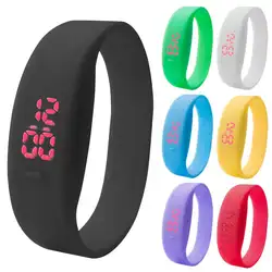 Модные повседневное одноцветное Цвет силиконовой лентой цифровой светодиодный унисекс Спортивные наручные часы браслет Спорт для