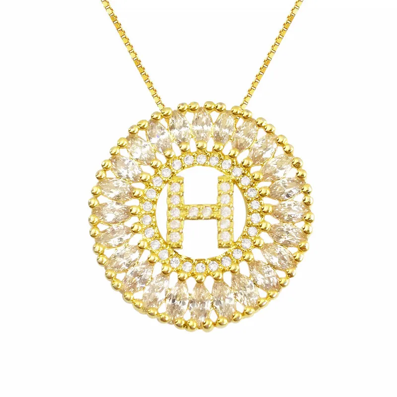 OMYFUN Factory Price Initials Letter Pendant Necklace Brazil Cubic Zirconia Inlay Round Shape Alphabet H Jewelry Bijoux | Украшения и