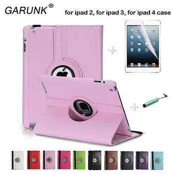 for Apple iPad 2 iPad 3 iPad 4 Case 360 Rotating Leather Stand Screen Protector+Stylus Cover for iPad 2 3 4 / Mini 1 2 3 / Air 2