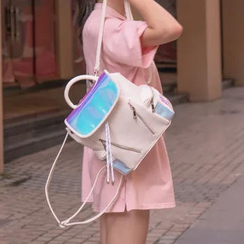 

Milk bear summer new fashion trend in female bag lady bucket pakage laser two coloer multifunctional backpack laser bag