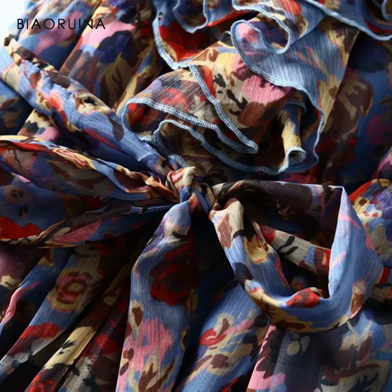 BIAORUINA женский винтажный цветочный принт Модный Универсальный комбинезон без рукавов с поясом женский пляжный стиль свободные широкие брюки