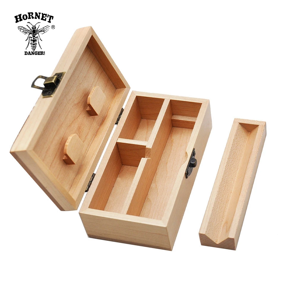 HORNET Wood Stash Box With Rolling Tray Natural Handmade Wood Tobacco and Herbal Storage Box For Smoking Pipe Accessories