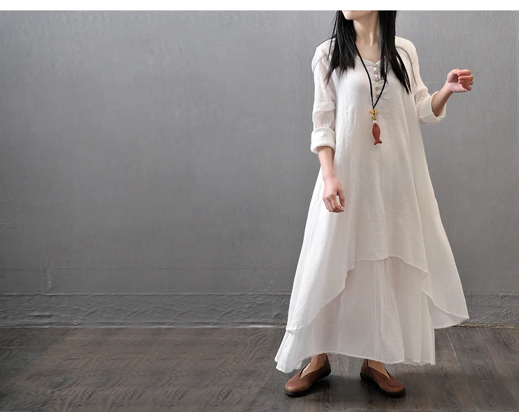 BONGOR LUSS 2017 New Fashion Women Dress Loose Long Sleeve Autumn Spring Dress Cotton Linen Solid Long Dress Vestidos Plus Size (18)
