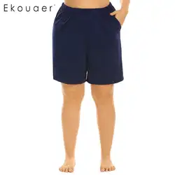 Ekouaer плюс Размеры Для женщин эластичный пояс Короткие штаны пижамы сна на мягкой подошве свободные Lounge Пижамы Брюки Женский Ночное XL-5XL