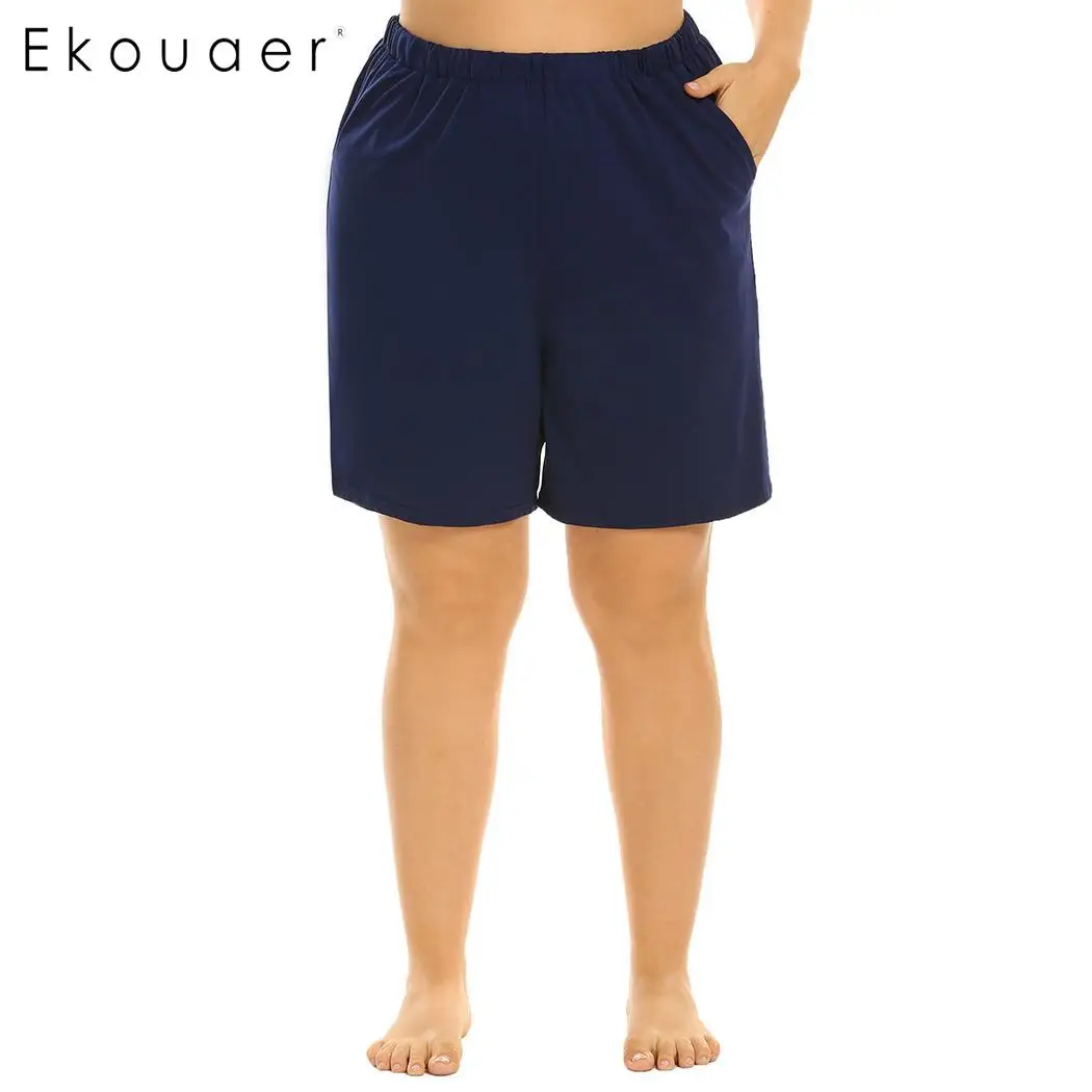 

Ekouaer Plus Size Women Elastic Waist Short Pants Pajama Sleep Bottom Soft Loose Lounge Sleepwear Pants Female Nightwear XL-5XL