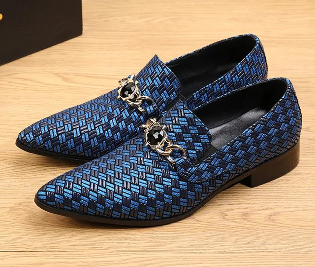 Nice New Fashion Genuine Leather Men Flats Mixed Color Plaid Wedding