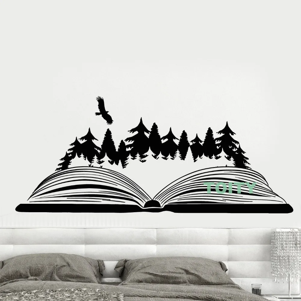 Vinyl Wall Decal Open Book Magic Forest Bird Nature Fairy Tale Sticker