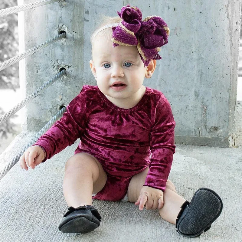 Fashion Baby Clothes Velvet Infant Romper Solid Wine Red Color Newborn ...