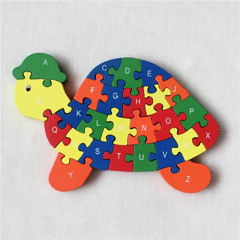 

JP064 Double Sides Children Wooden Toys Alphabet Number Building Jigsaw Puzzle Turtle Funny Digital Puzlzle Game Educational