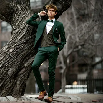 

Green Mens Blazers Men Suit Set Slim Fit Man Suit Tuxedos (Jacket+Pants+Vest) Men Suits For Wedding Prom Dinner Casual Costume