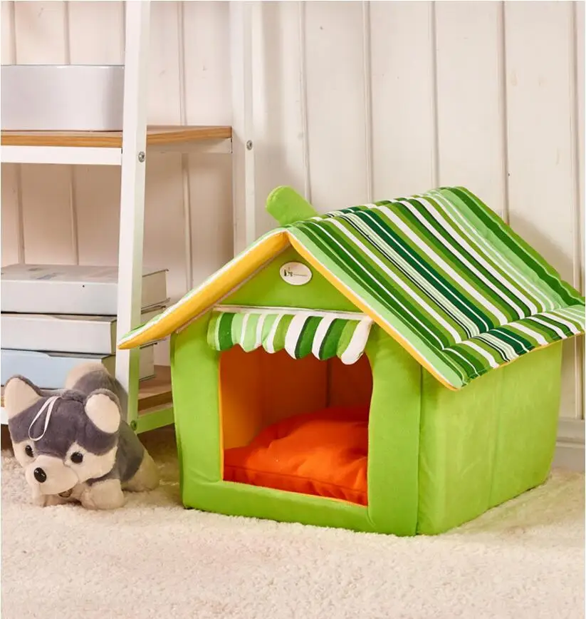 

New Autumn Winter Striped Removable Cover Mat Dog House Dog Beds For Small Medium Dogs 3 Color House Pet Beds for Cat S M L XL