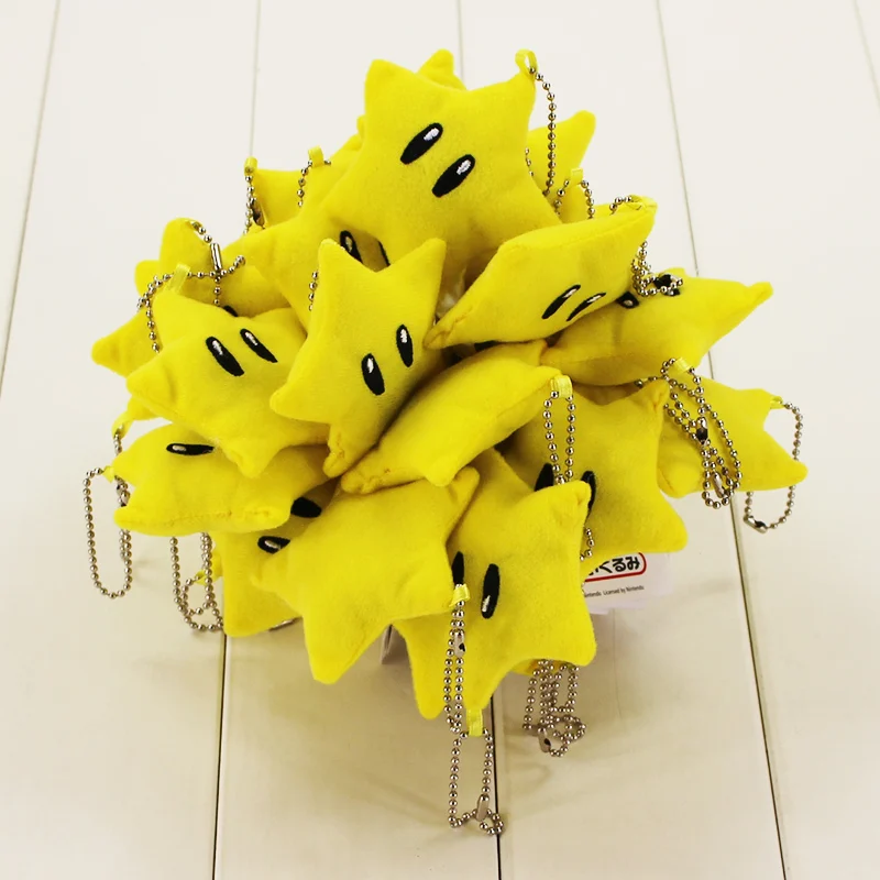 7cm 10pcs/lot star keychain plush doll toy yellow cute star pedant soft stuffed cartoon doll toy