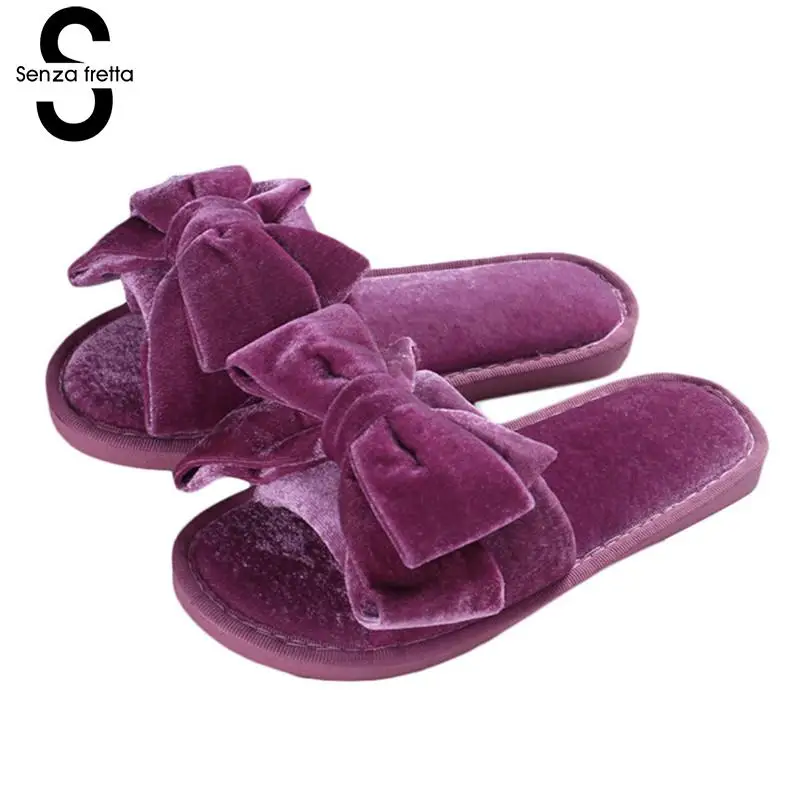 

Senza Fretta Shoes Women Suede Slippers Autumn Suede Slippers Soft Butterfly Knot Slippers Women Home Non-slip Fluffy Soft Shoes