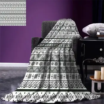 

Tribal Throw Blanket Ethnic Aztec Pattern with Primitive Geometric Forms Triangles Background Warm Microfiber