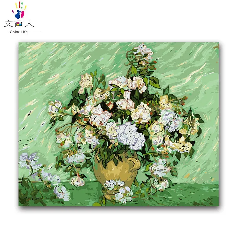 

DIY Paints by numbers White rose Vincent van Gogh's paintings pictures by numbers with kits for adults kids practise paint