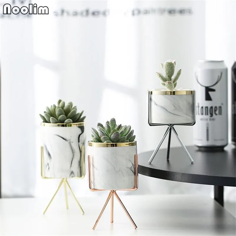 

Nordic Marble Pattern Vase Ceramic Iron Art Vase Rose Gold Silver Tabletop Green Plant Flower Pot Home Office Vases Decorative