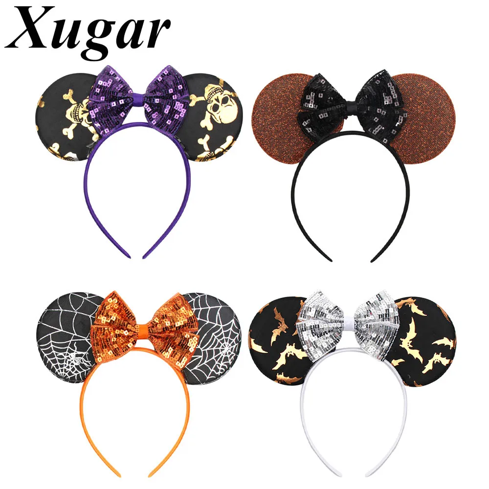 

Halloween Minnie Mouse Ears Headband for Girls Printed Sequin Bow Hairband Hair Hoop Dance Party Children Hair Accessories