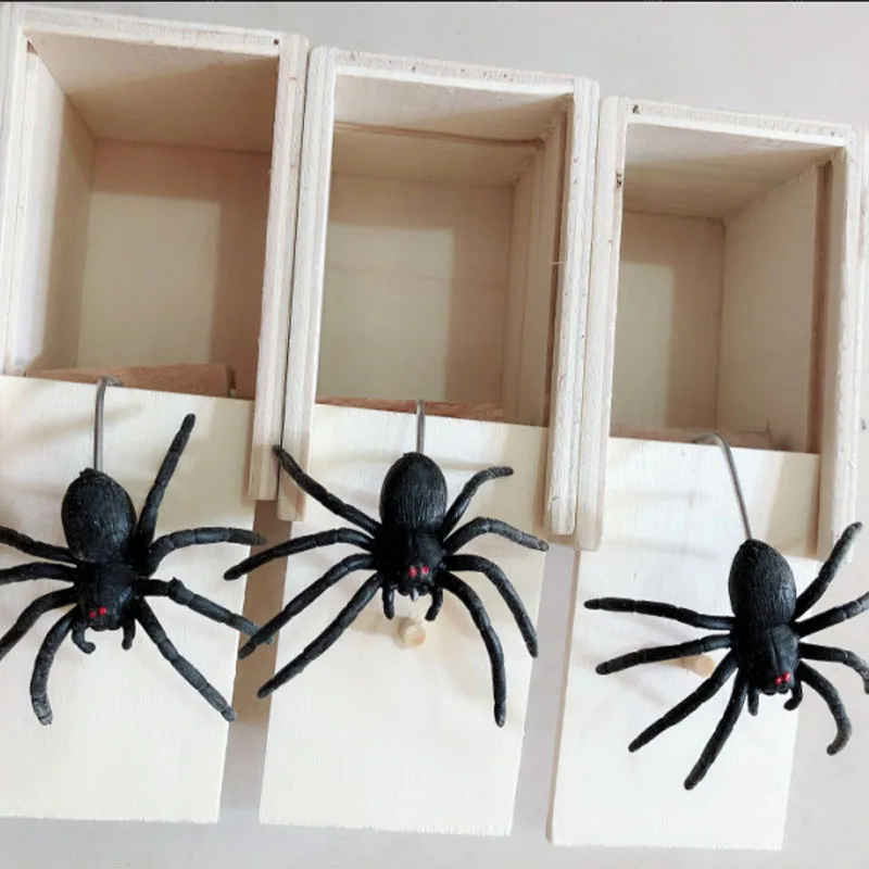 1 Pcs Wooden Prank Spider In The Case Scare Box Scaring Trick Play Joke Toy Funny Gift New Arrival