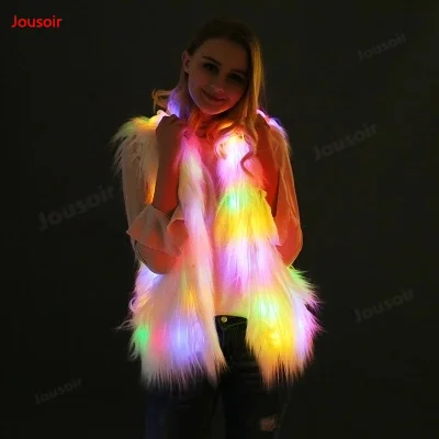 

Colorful Hooded Fur Vest Led Luminous Night Club Dance Performance Glowing Clothes Led Music Festival Clothing CD15 T02