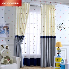 Blue Star tulle for Children Korean Cartoon Printed Blackout Curtains for the Bedroom Window Curtains for Living Room