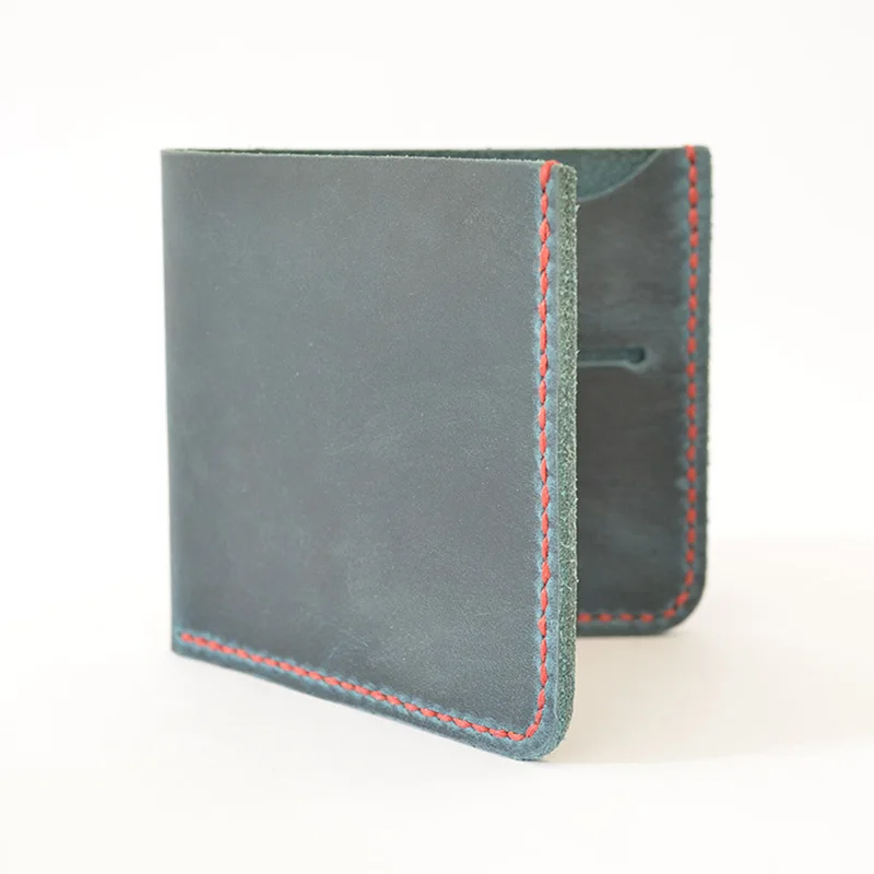 

Handmade Genuine Leather Men Wallet Short Designer Vintage Mens Wallet Leather Genuine 2 Card Slots Leather Wallet Men Bifold