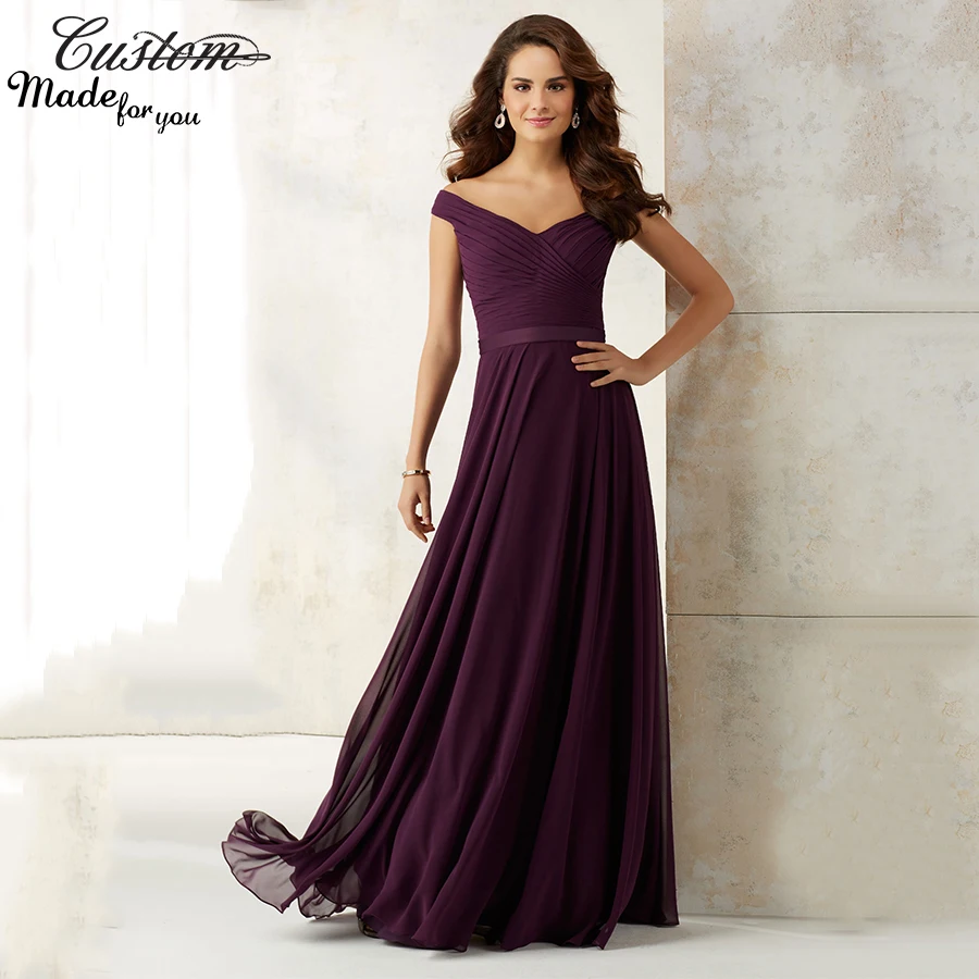 Wedding Plum Dress online buy wholesale plum dress from china wholesalers elegant a line cheap wedding party chiffon long plus size modest purple bridesmaid dresses