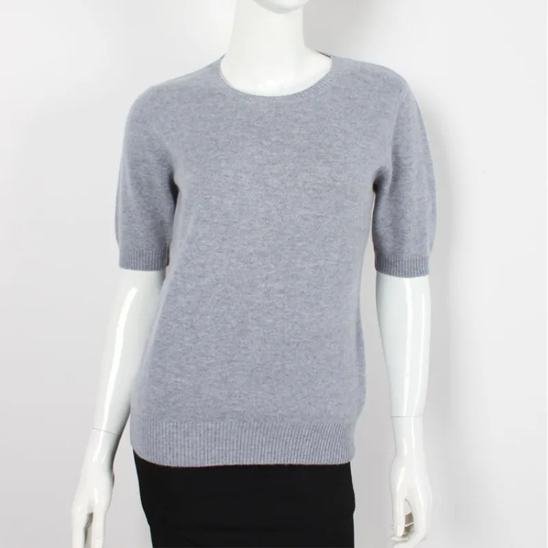 HZYRMY Spring Summer New Women's Wool knit half-sleeve bottoming shirt O-collar Solid color Loose Fashion soft Cashmere pullover
