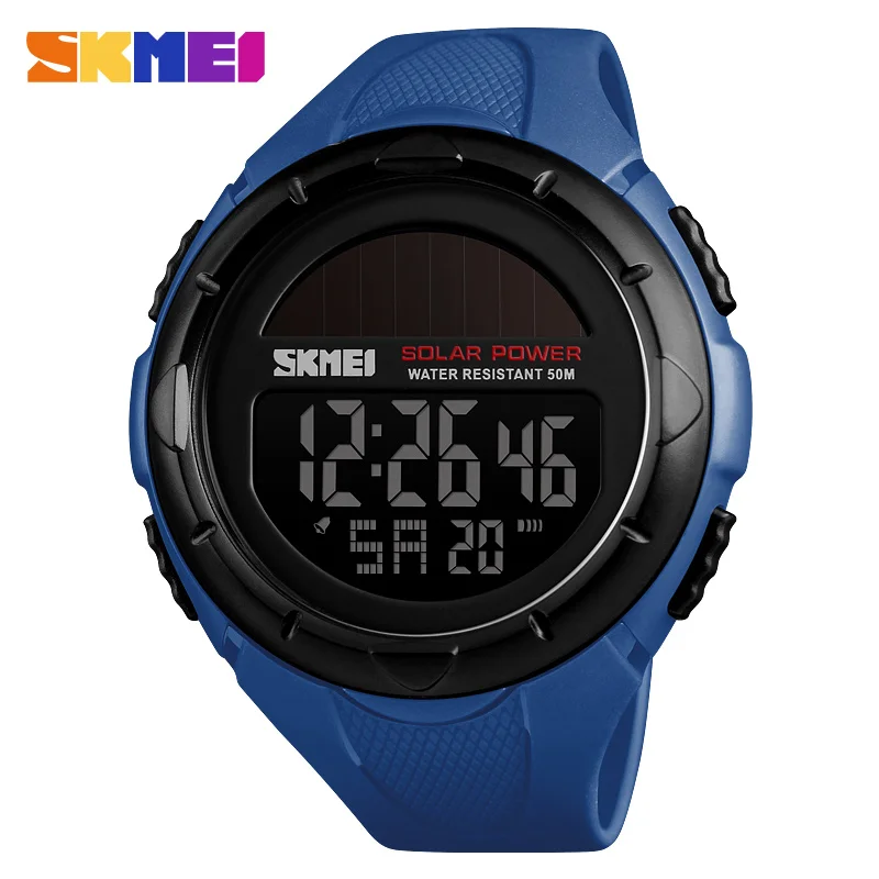 SKMEI спортивные часы Мужские цифровые наручные часы уличные солнечной энергии водонепроницаемые Роскошные мужские часы 1405 Relogio Masculino - Цвет: Blue