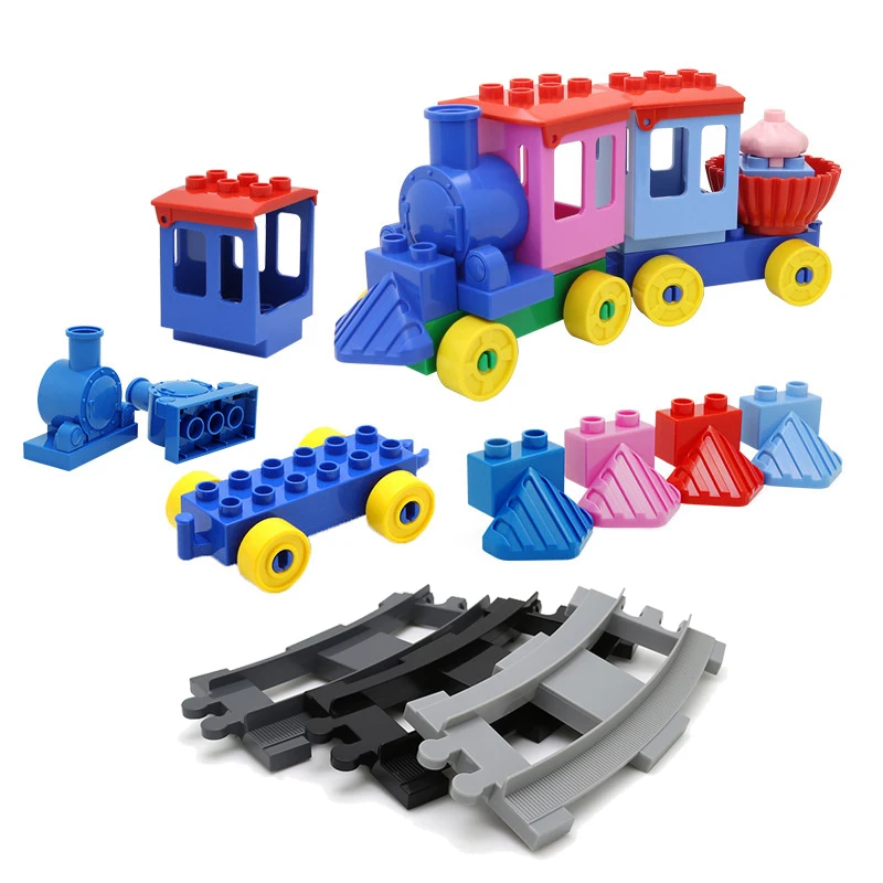 DIY большой размер Железнодорожный крест поезд трек строительные блоки Совместимость Duploe классический автомобиль аксессуары наборы кирпичи части игрушки для детей