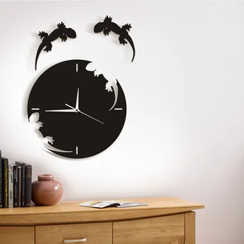 

1Piece Geckos Escape From Wall Clock Salamander Gecko Lizard Abstract Wall Watch Art Decor Silhouette Reptile Animals Wall Decor