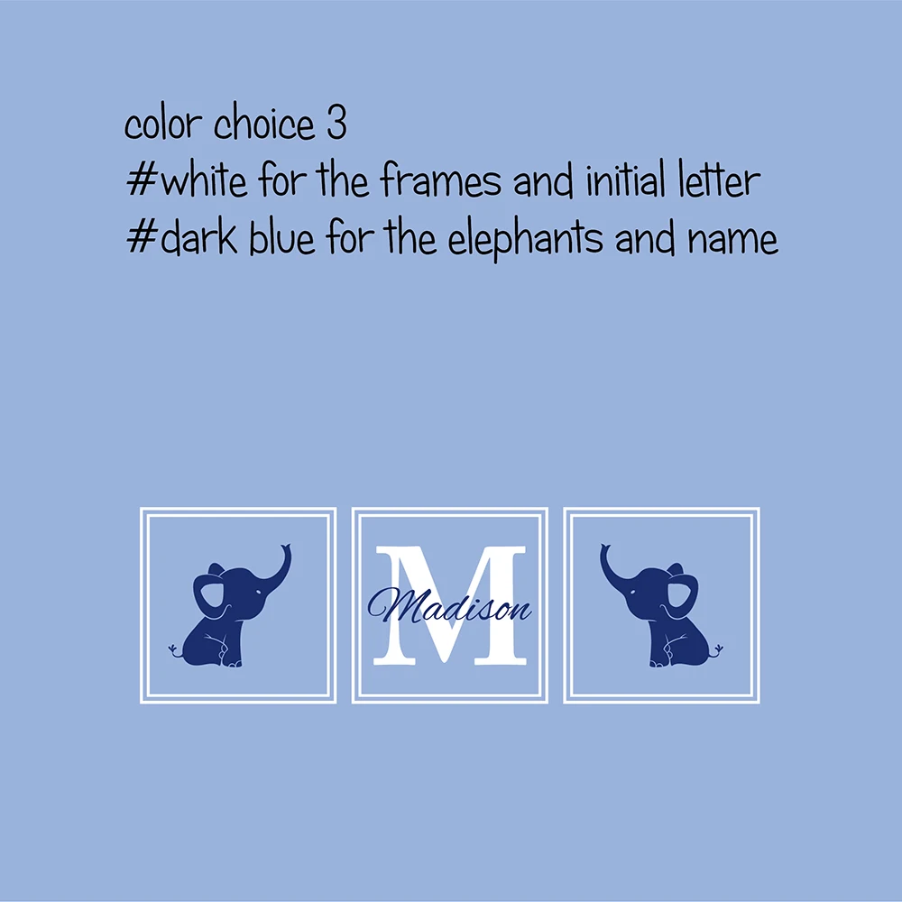 color choice 3 Слон Наклейка на стену с именем, монограмма Наклейка на стену, наклейка на стену с именем s для детской комнаты, детский имя домашний декор, наклейка «Слоны» C108 - Цвет: color choice 3