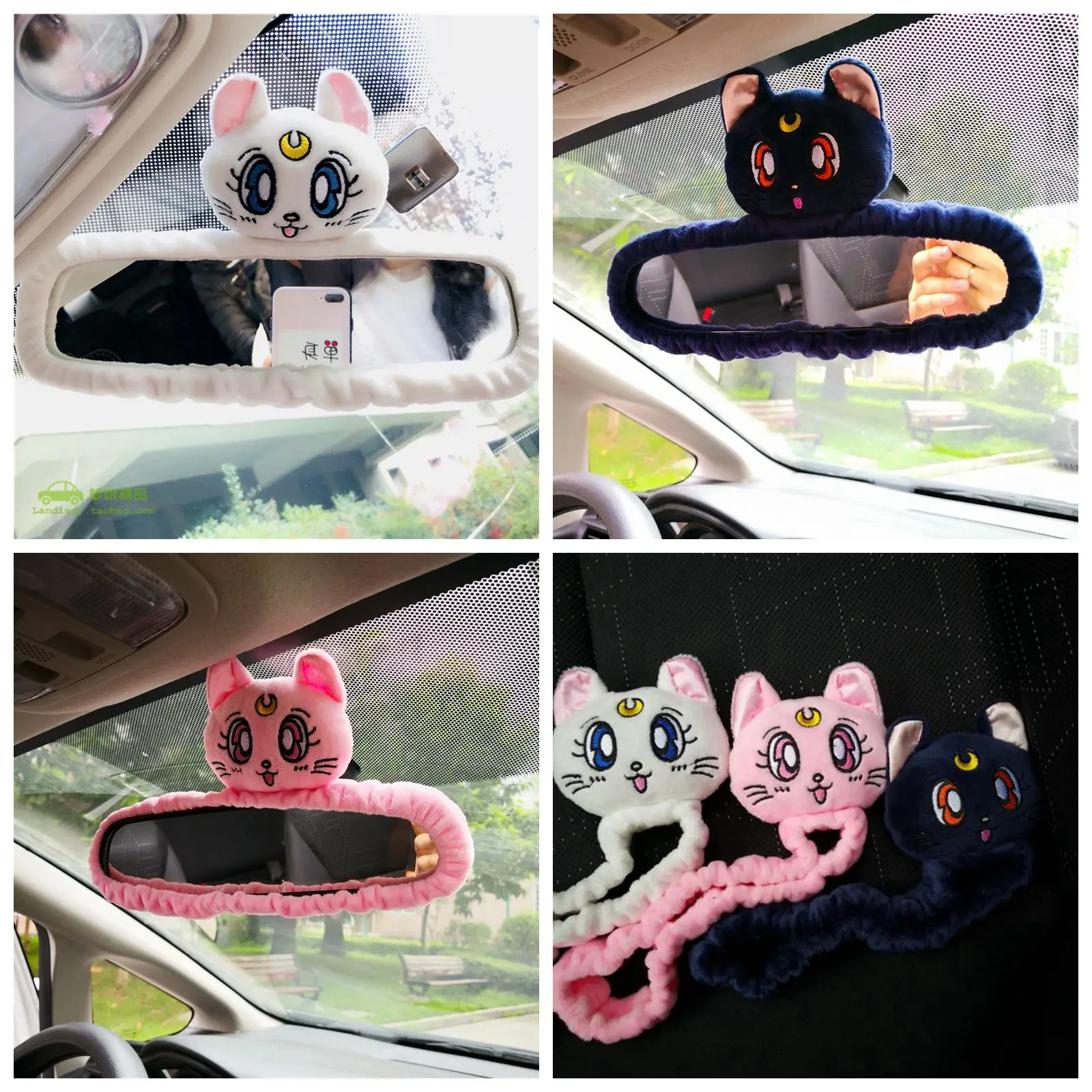 

1pc 23cm cartoon Sailor Moon Luna rearview backup mirror cover case plush vehicle-mounted decoration stuffed toy girl lady gift