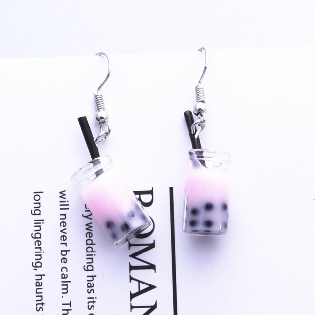 Creative Unique Bubble Tea Drop Earrings for Women Personality Milk Tea Drink Earring Funny Party Jewelry Girl Gift