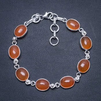 

Natural Carnelian Handmade Unique 925 Sterling Silver Bracelet 6 3/4-7 1/2" S2033